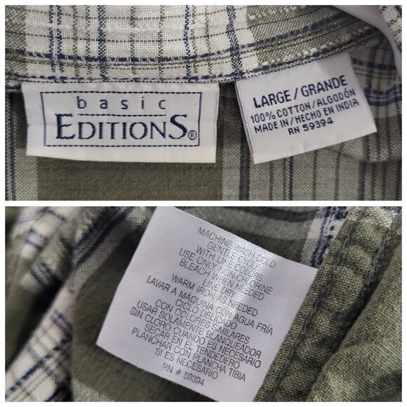 Basic Editions Plaid Button Up Shirt Womens Large Cotton Long Sleeve Casual - Picture 3 of 10